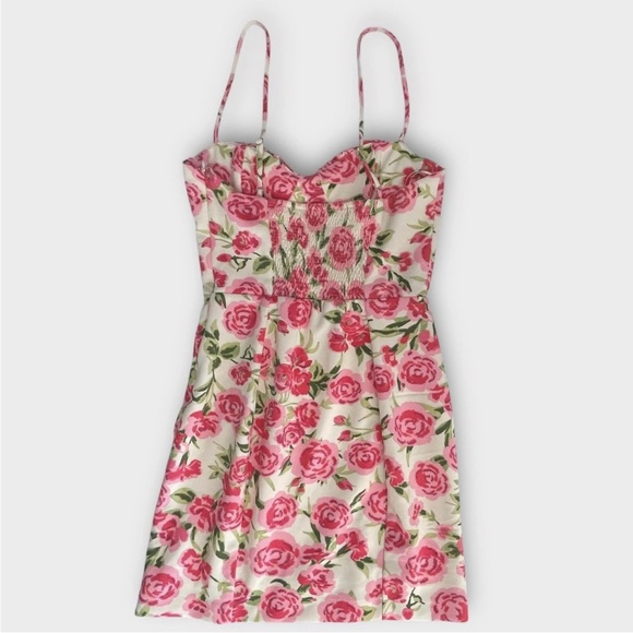 NEW Zara Corset Style Mini Dress Medium Pink White Floral Roses Rose Thin Straps - Picture 4 of 14